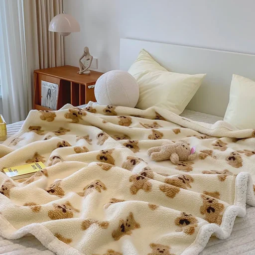 Getahug-Cute-Bear-Fleece-Warm-Plush-White-Blanket-for-Winter-2